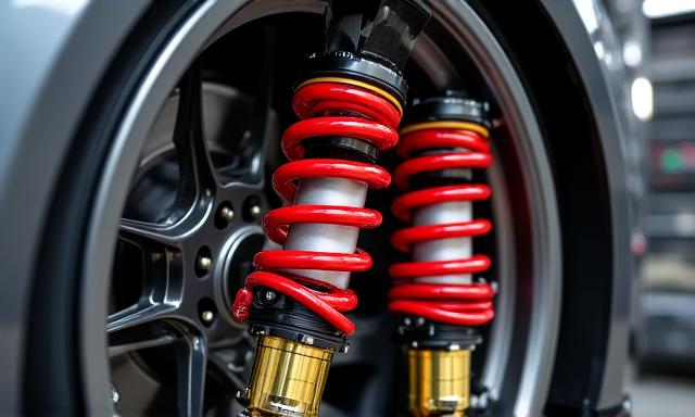 High end adjustable coilovers installed on a car wheels setup