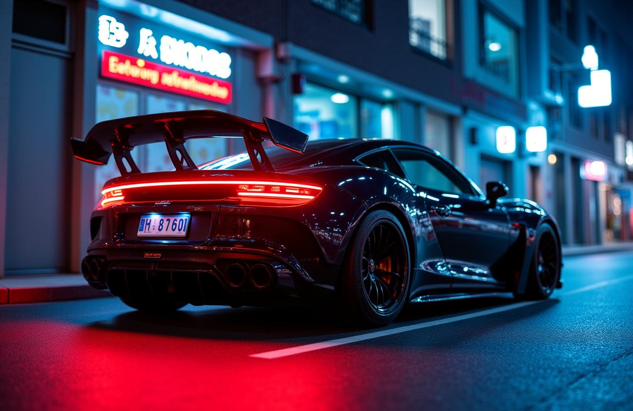 Custom high-performance vehicle in the streets of Seoul at night